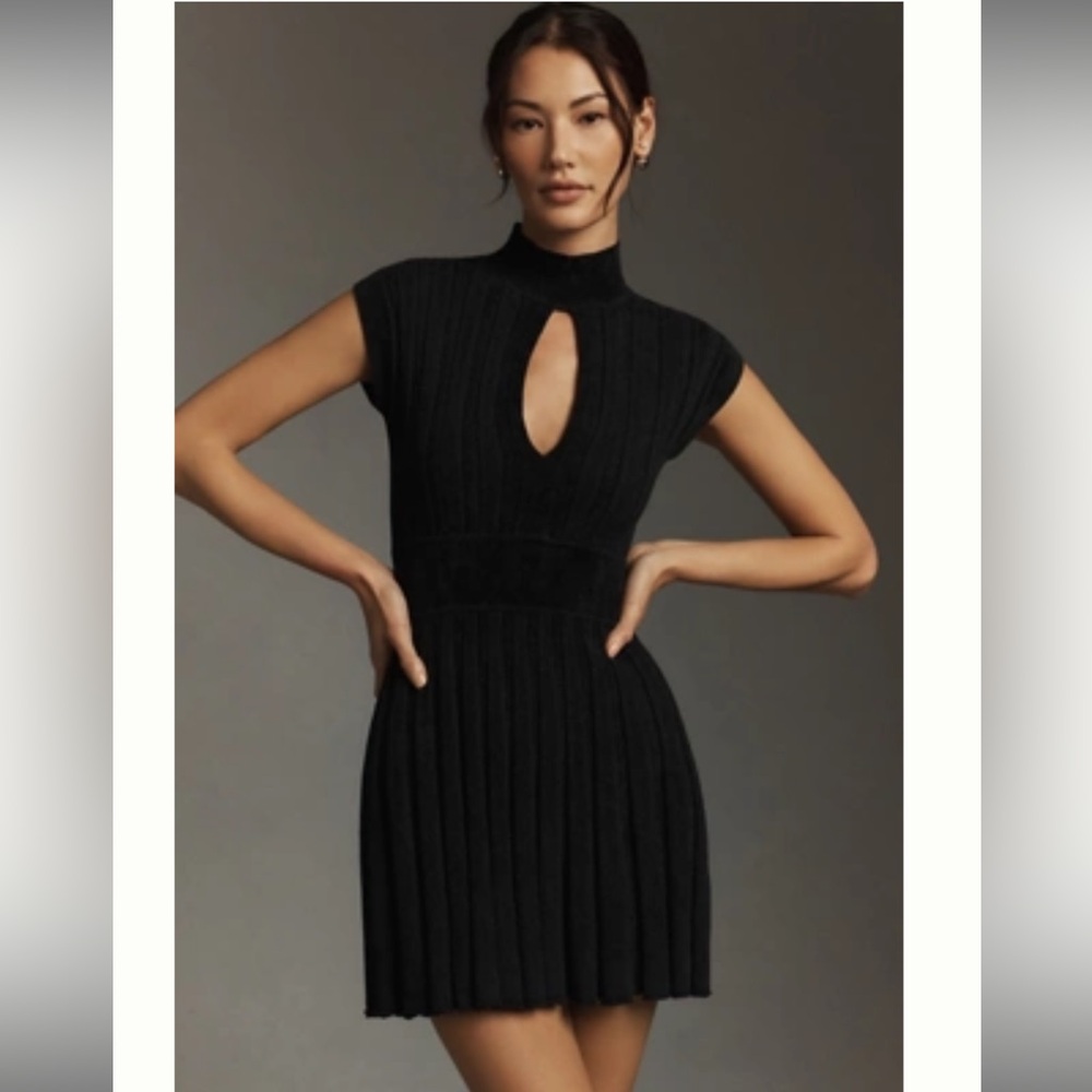 Anthropology Black Knit Keyhole Dress